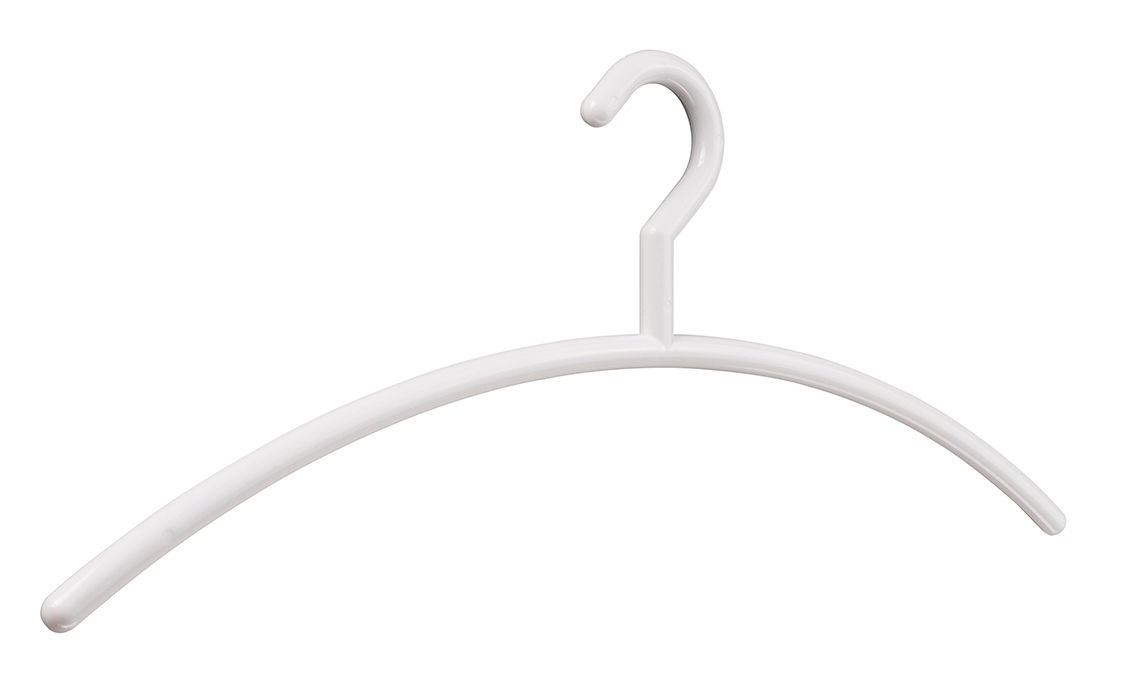 Weißer Kleiderbügel aus Kunststoff, frontal abgebildet