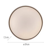 Runde Deckenleuchte mit opaler Abdeckung und schmalem Metallrahmen, Draufsicht von vorne/oben, Durchmesser 39 cm und Höhe 7,3 cm