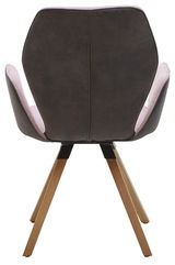 Rückansicht eines Valnatura Armlehnenstuhls PIANO mit dunkler Rückenlehne und hellen Armlehnen, auf Holzbeinen.