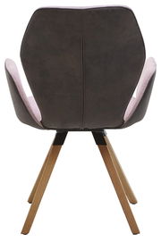 Rückansicht eines Valnatura Armlehnenstuhls PIANO mit dunkler Rückenlehne und hellen Armlehnen, auf Holzbeinen.