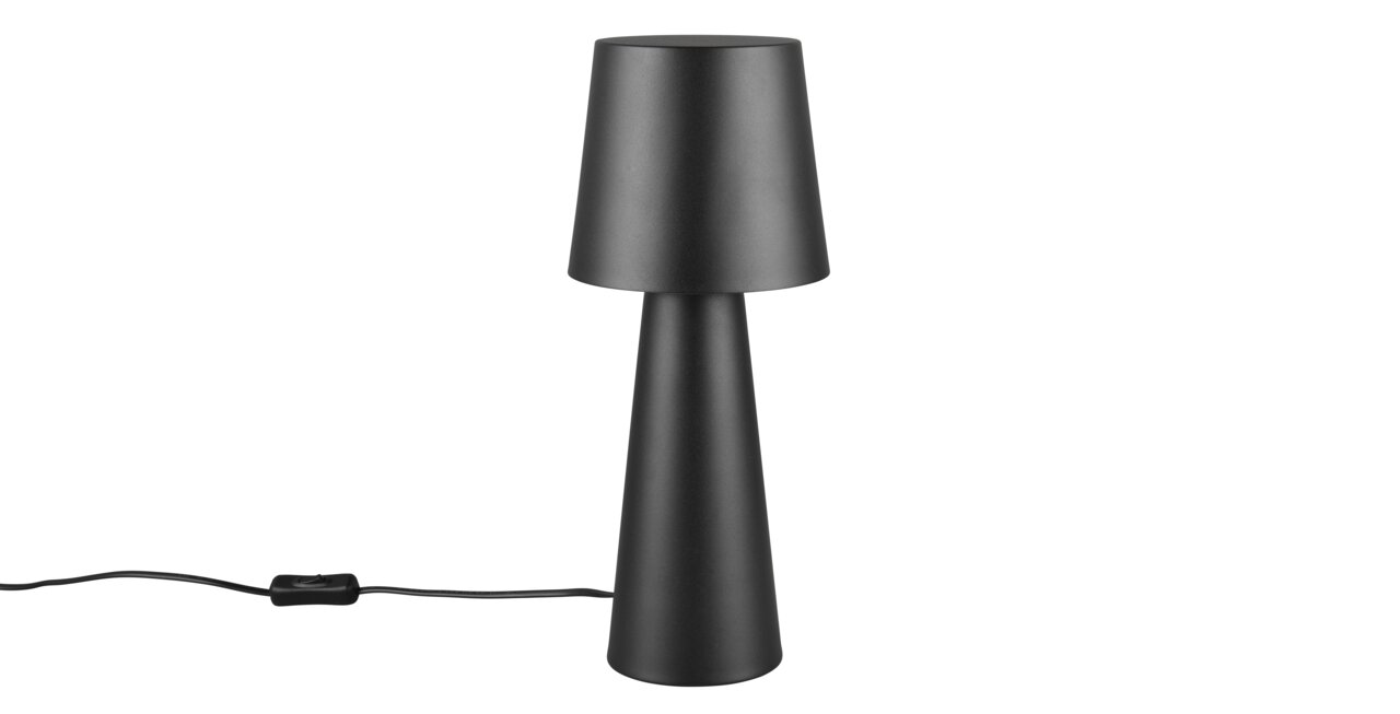 Schwarze Tischleuchte Nubian in konischem Design, seitliche Perspektive