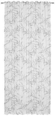 Fertigvorhang Flora 140x245 mit floralem Muster in Grau, frontal aufgenommen
