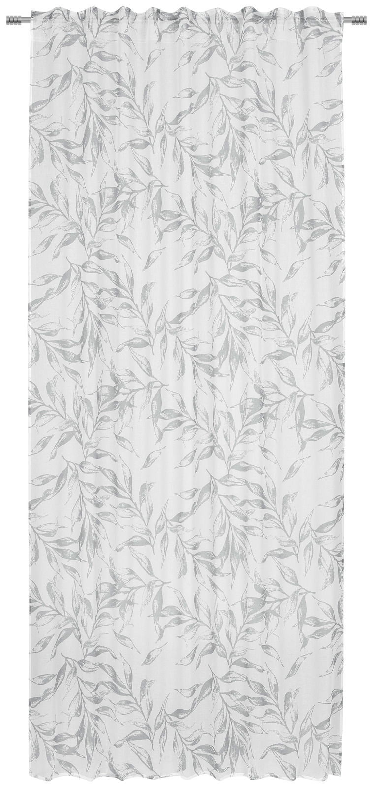 Fertigvorhang Flora 140x245 mit floralem Muster in Grau, frontal aufgenommen