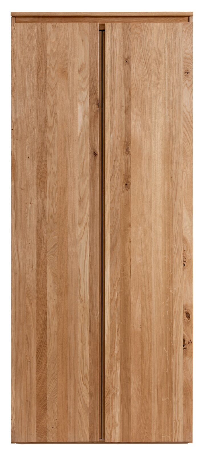 Vooraanzicht van een houten archiefkast met twee deuren in een natuurlijke houtlook.