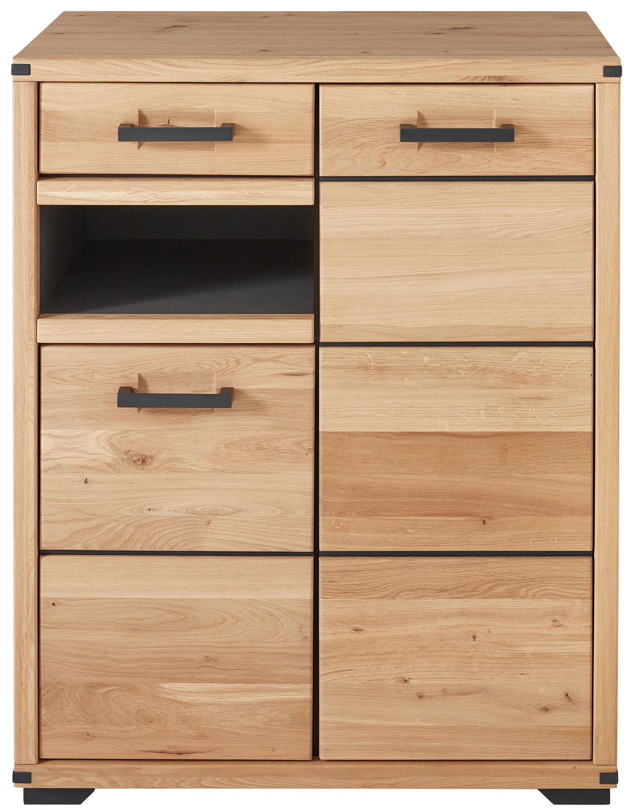 Schuhschrank aus Holz mit mehreren Schubladen und Fächern, Frontalansicht