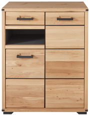 Schuhschrank aus Holz mit mehreren Schubladen und Fächern, Frontalansicht