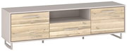 TV-Lowboard aus Holz mit mehreren Schubladen und einem offenen Fach, seitliche Perspektive