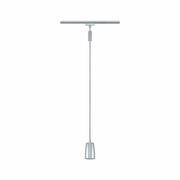 Silbernes Schienenpendel von PAULMANN, hängend an einer Schiene, seitliche Perspektive.