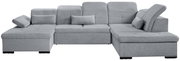 Graues Ecksofa mit verstellbaren Kopfstützen und Kissen, Vorderansicht