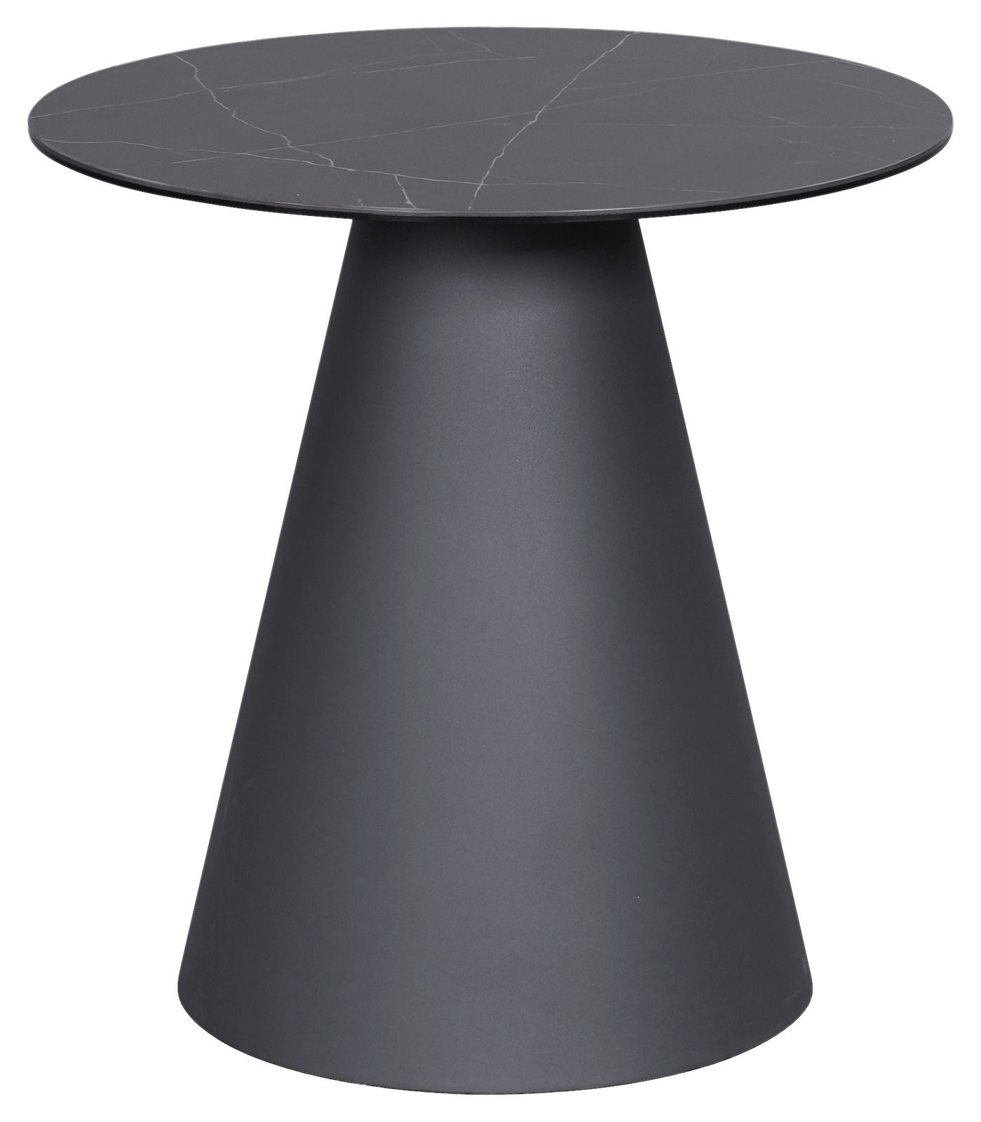 Novel Beistelltisch COMO Moderner Beistelltisch mit runder, dunkler Tischplatte und konischem Sockel, seitliche Perspektive