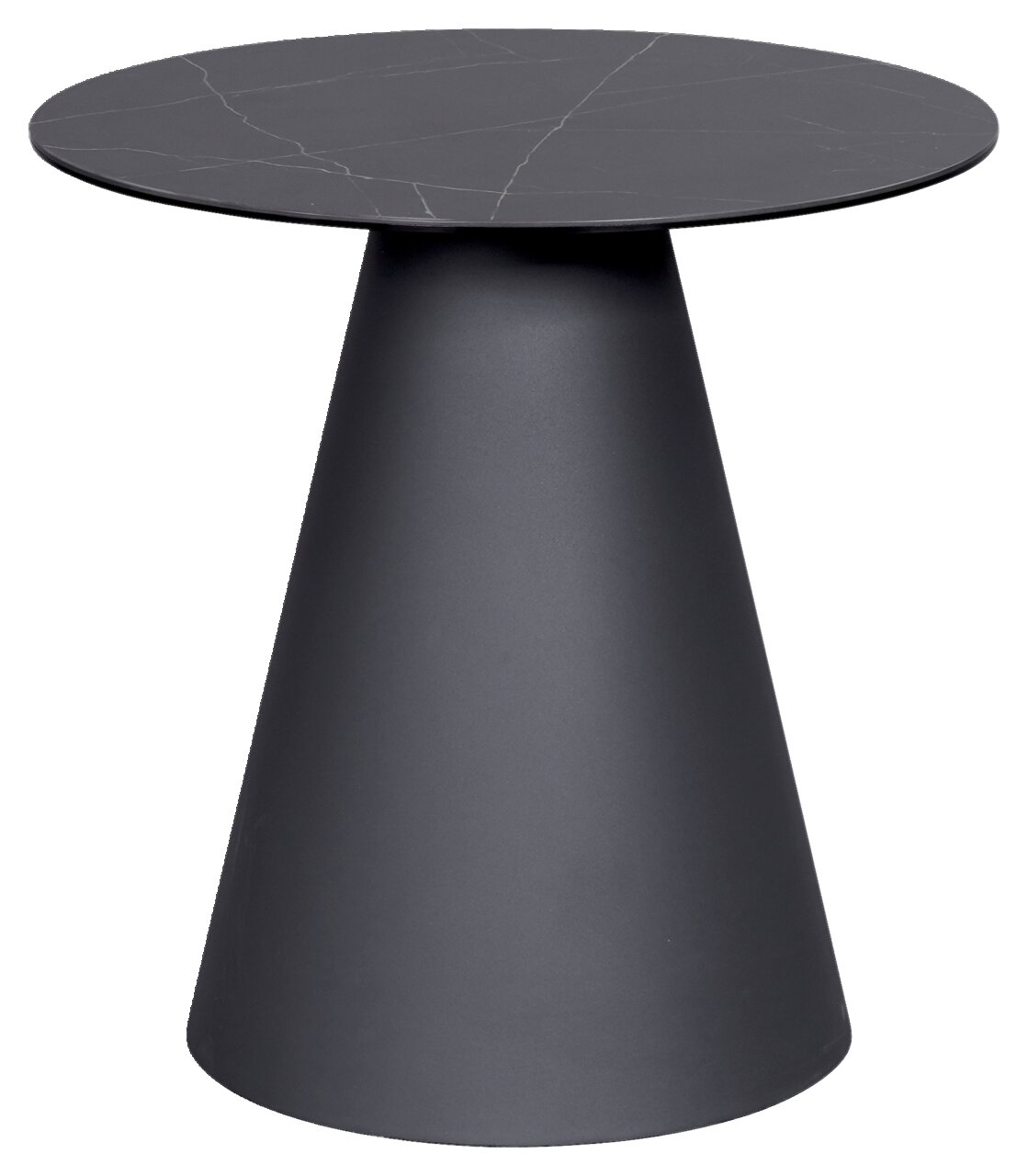 Novel Beistelltisch COMO Moderner Beistelltisch mit runder, dunkler Tischplatte und konischem Sockel, seitliche Perspektive