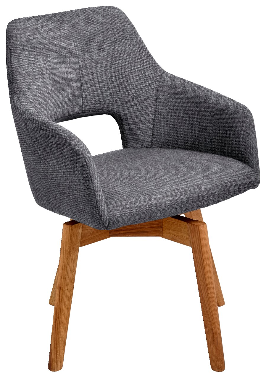 Grauer Sessel mit Holzbeinen, Vorderansicht