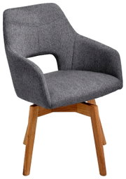 Grijze fauteuil met houten poten, vooraanzicht