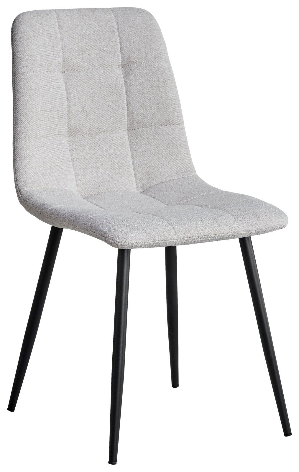 Stylife Stuhl JEFF Moderner Stuhl mit hellgrauem, gepolstertem Sitz und Rückenlehne, sowie schwarzen Metallbeinen, seitliche Perspektive