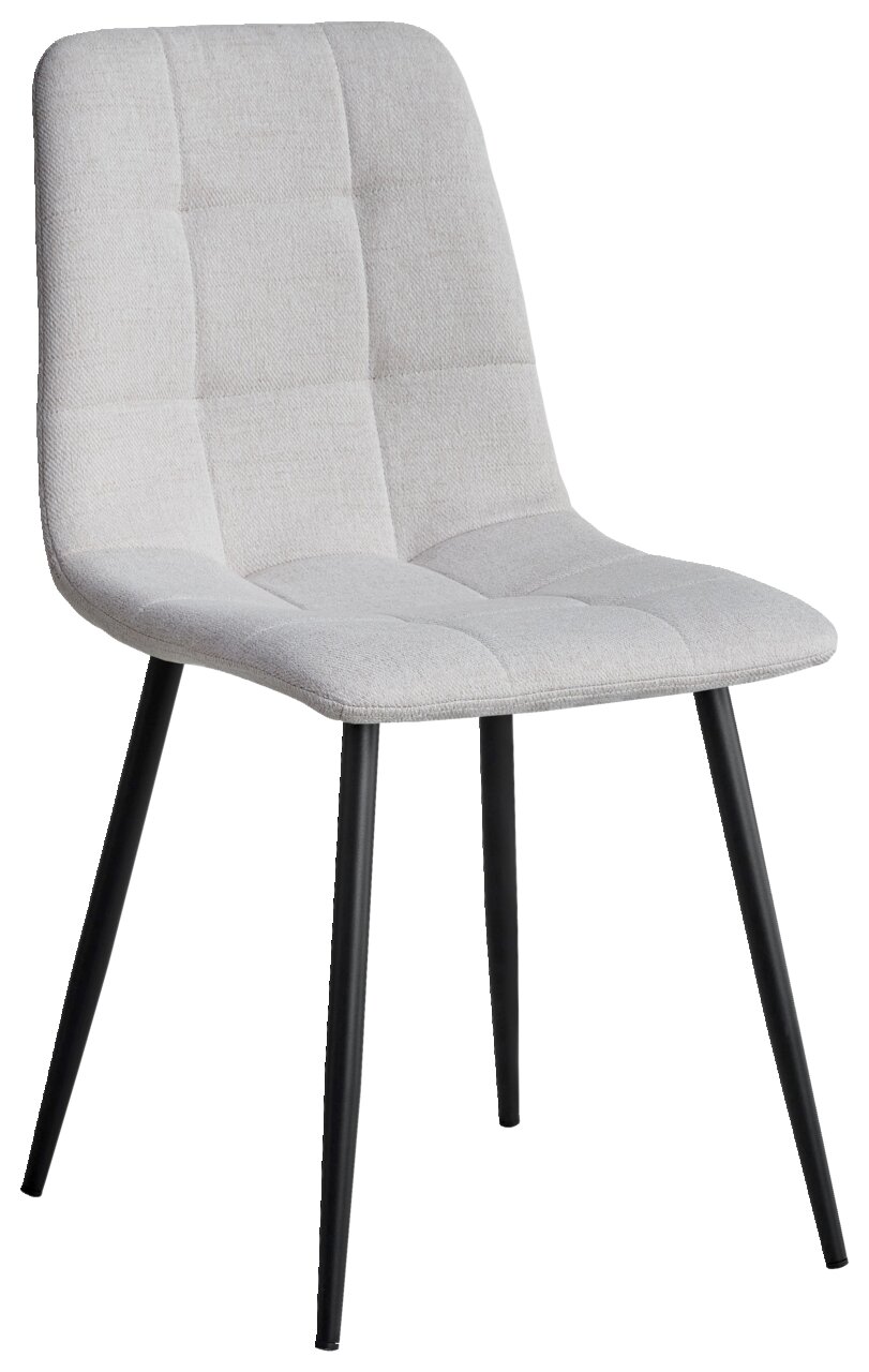 Stylife Stuhl JEFF Moderner Stuhl mit hellgrauem, gepolstertem Sitz und Rückenlehne, sowie schwarzen Metallbeinen, seitliche Perspektive
