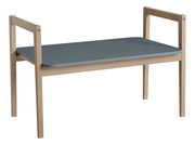 Tischplatte Tiny Table in seitlicher Perspektive mit blauer Oberfläche und hellem Holzrahmen