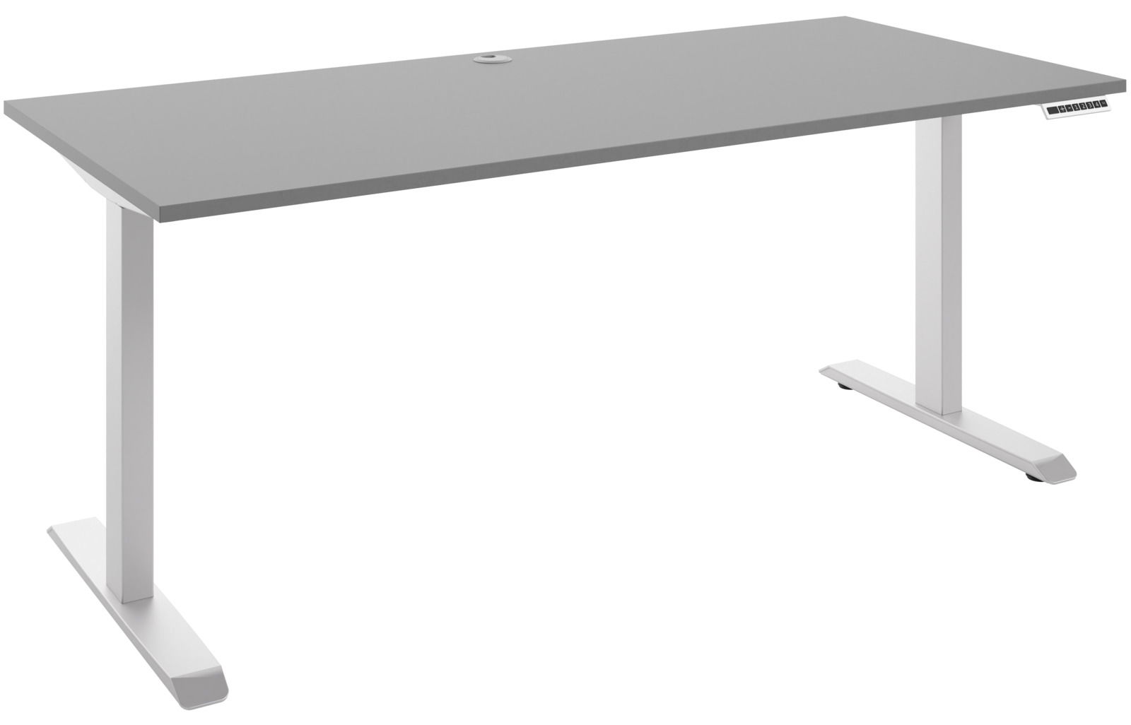 Manjana E-Schreibtisch 2-motorig OHIO Moderner E-Schreibtisch in Grau mit weißem Gestell, seitliche Perspektive
