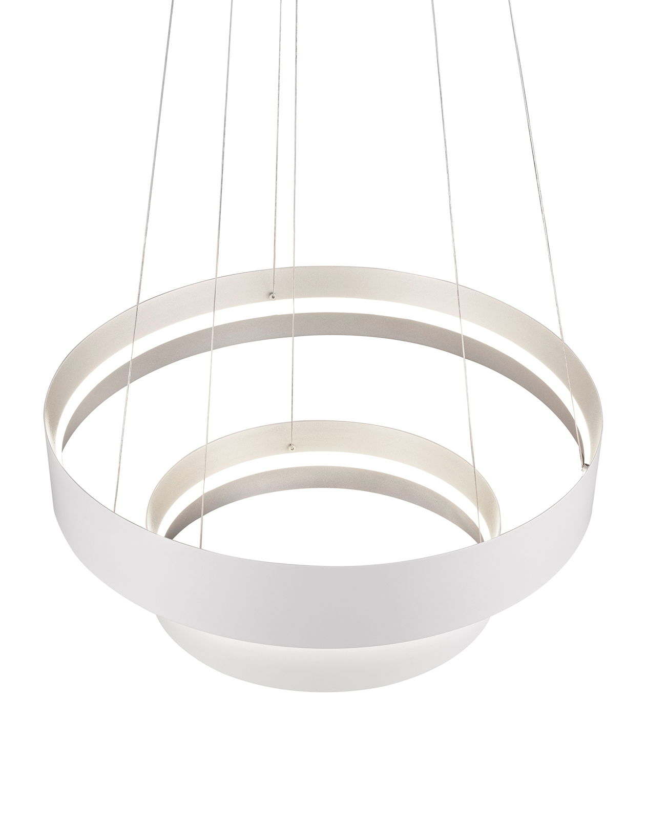 Moderne weiße Pendelleuchte LOOP mit kreisförmigem Design, seitliche Perspektive