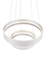 Moderne weiße Pendelleuchte LOOP mit kreisförmigem Design, seitliche Perspektive