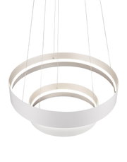 Moderne weiße Pendelleuchte LOOP mit kreisförmigem Design, seitliche Perspektive