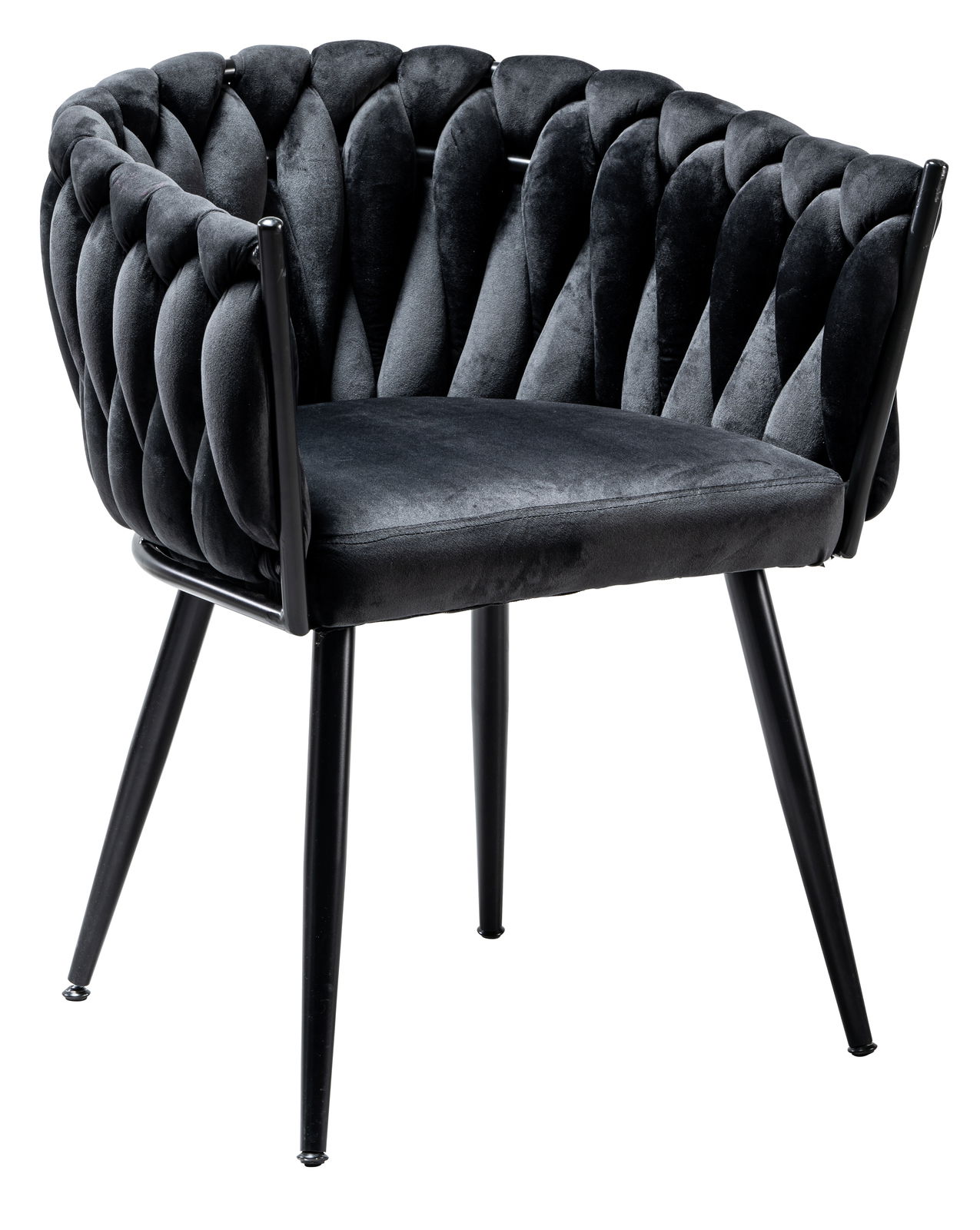 Z2 Sessel WEAVY Schwarzer Sessel mit gepolsterter Rückenlehne und Metallbeinen, seitliche Perspektive