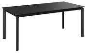 Moderner schwarzer Gartentisch aus Metall, seitliche Perspektive