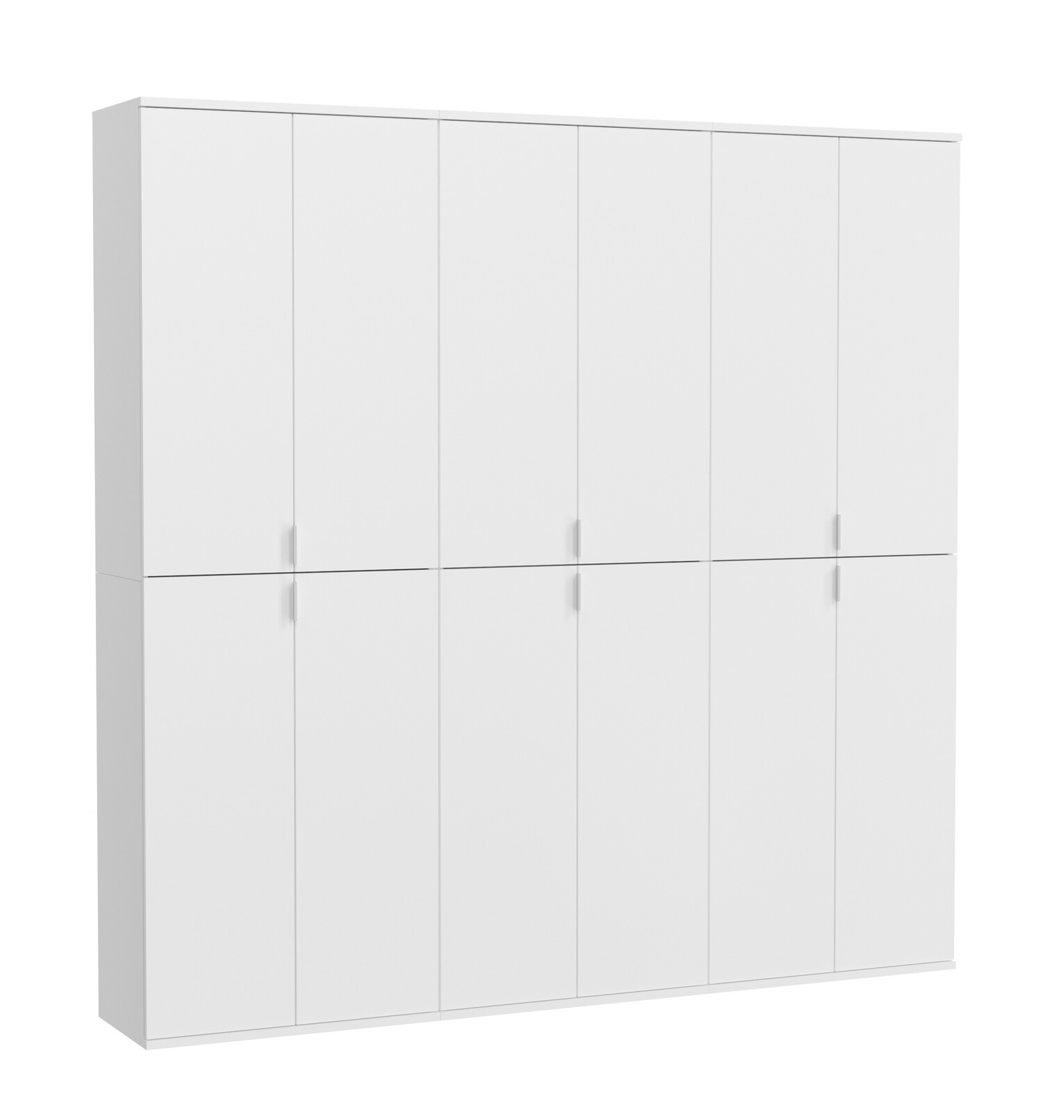 MID.YOU Garderobenkombination PROJEKT X Weiße Garderobenkombination mit acht Türen, frontale Perspektive