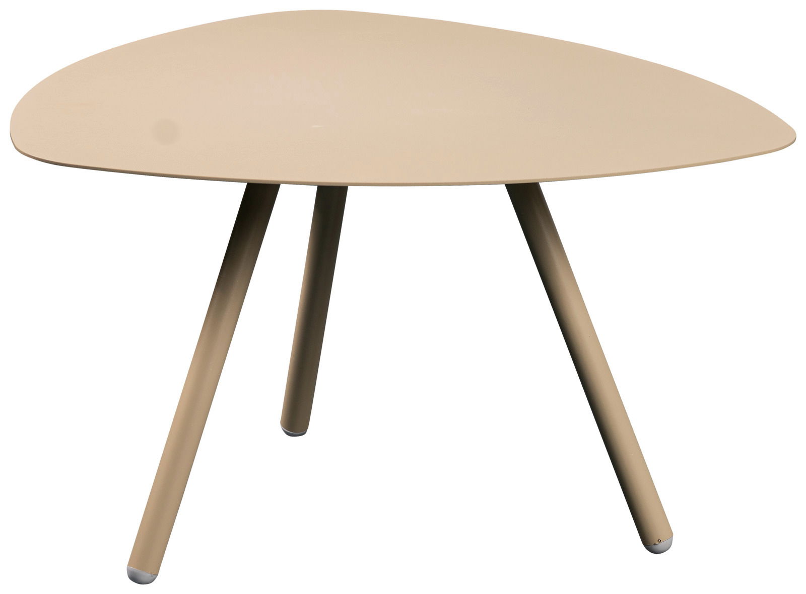 XORA Beistelltisch MIRA Moderner dreibeiniger Beistelltisch in Beige aus seitlicher Perspektive