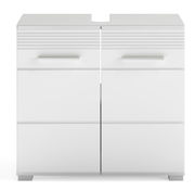 Weiße Badkombination LINUS mit zwei Türen und modernen Griffen, frontale Ansicht.