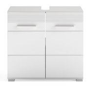 Weiße Badkombination LINUS mit zwei Türen und modernen Griffen, frontale Ansicht.