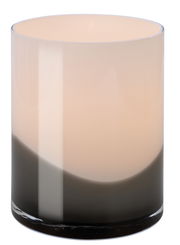 Zylindrische Vase aus Glas mit sanftem Farbverlauf von Schwarz zu Beige, seitliche Perspektive