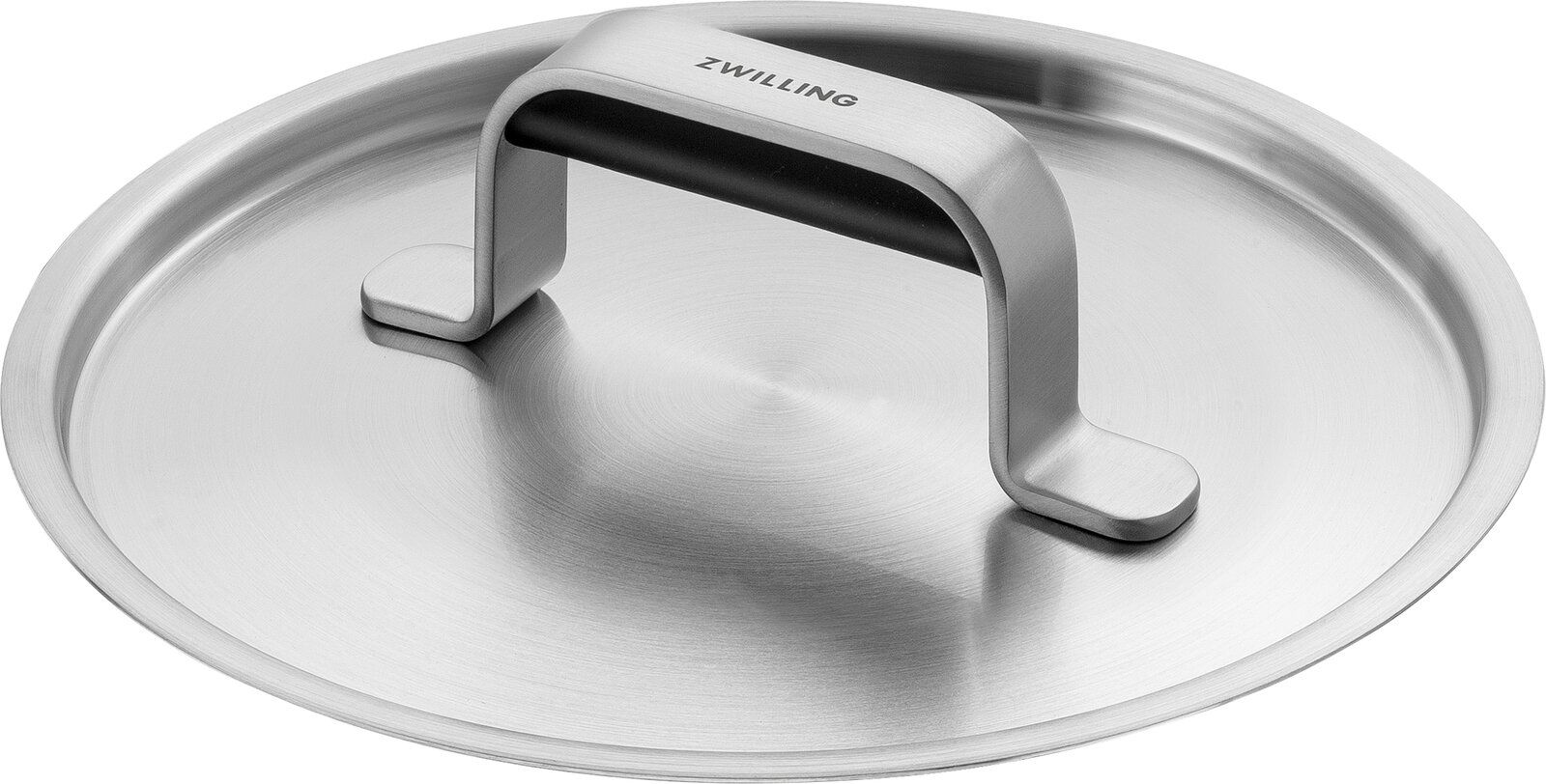 Topfdeckel aus Edelstahl mit Griff, von oben betrachtet