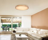 Moderne Deckenleuchte RAINER in einem gemütlichen Wohnzimmer, von unten betrachtet.