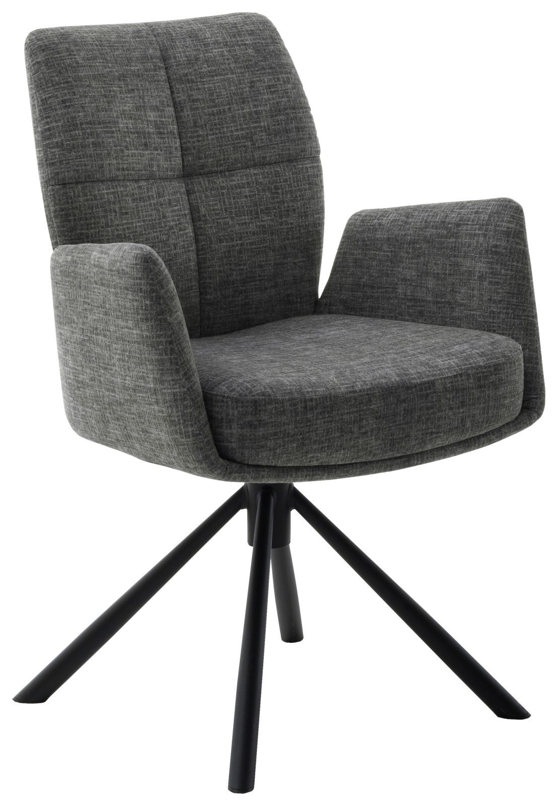 Novel Sessel MORELLA Grauer Sessel mit gepolsterten Armlehnen und schwarzem Metallgestell, seitliche Perspektive