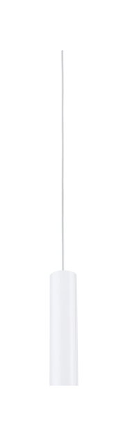 Weiße zylindrische Pendelleuchte mit Kabel, Ansicht von vorne