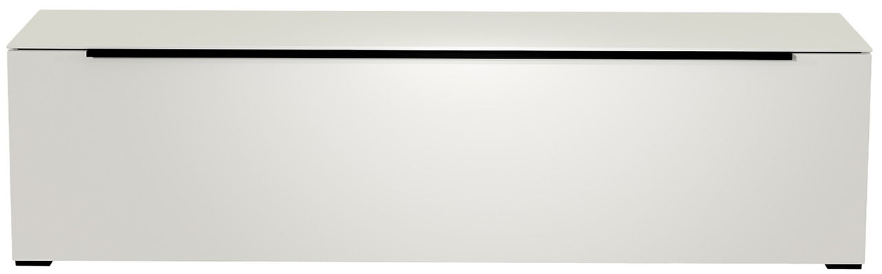 Moderano TV-Lowboard BORMIO Frontansicht eines weißen TV-Lowboards mit schlichtem Design und schwarzem Akzent.