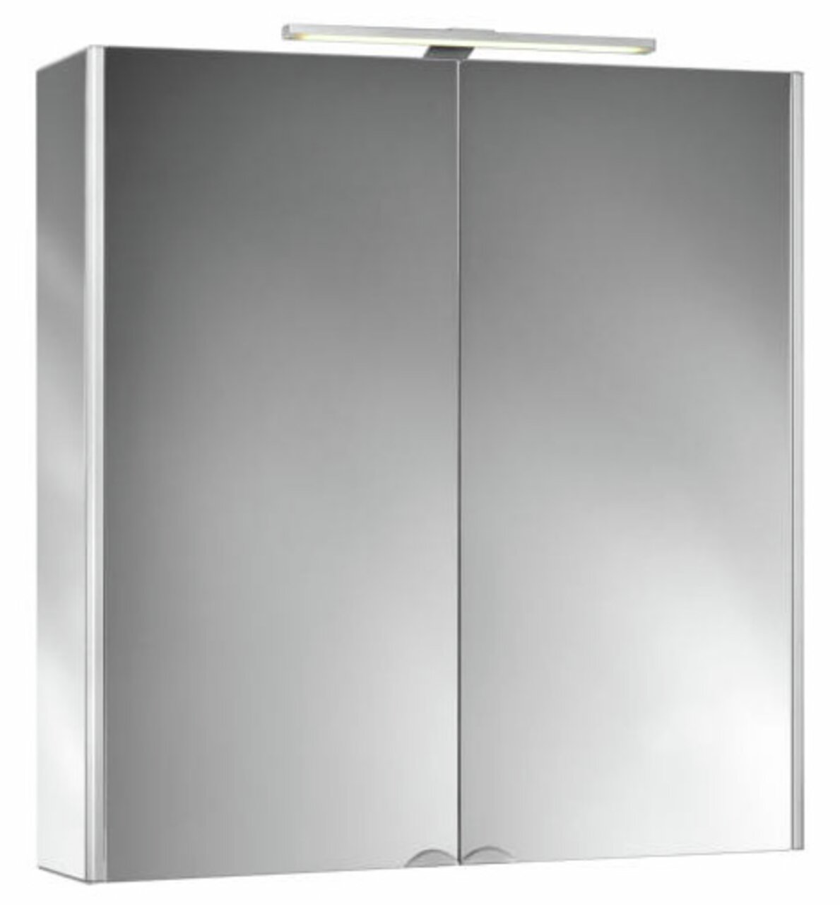 Moderner Spiegelschrank mit zwei Türen und integrierter Beleuchtung, Frontalansicht