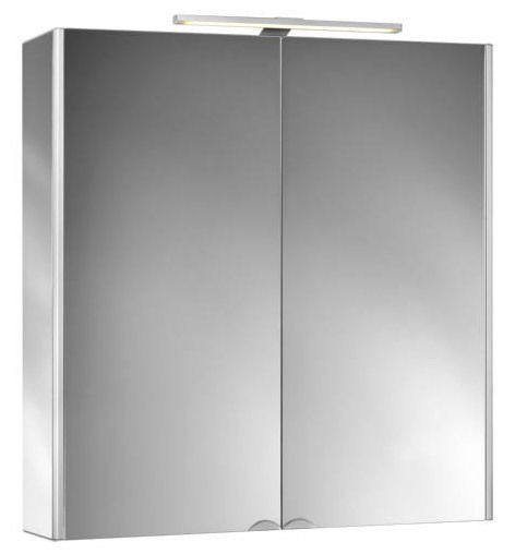 Moderner Spiegelschrank mit zwei Türen und integrierter Beleuchtung, Frontalansicht