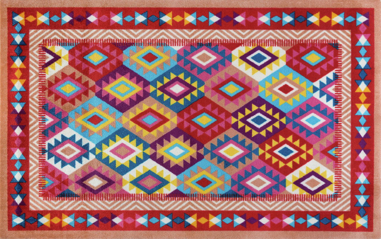 Bunte Fußmatte mit geometrischem Muster in Draufsicht