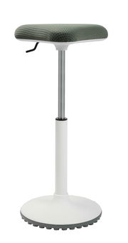 Moderner Schwinghocker mit gepolsterter Sitzfläche in Seitenansicht, höhenverstellbar und mit runder Basis.