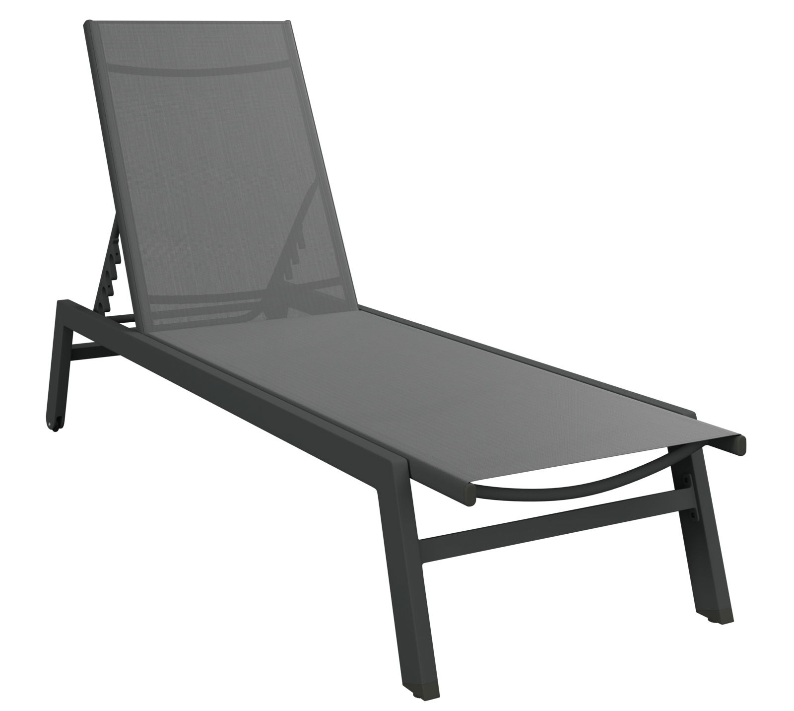 Moderne graue Sonnenliege aus seitlicher Perspektive