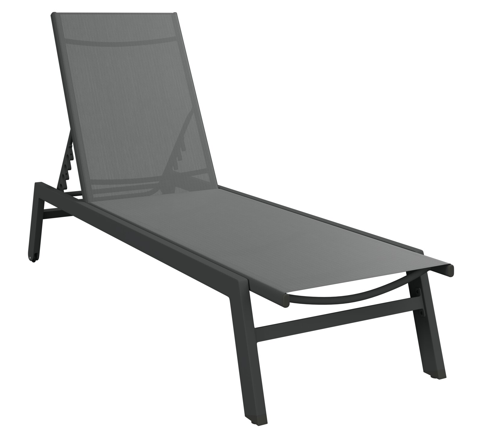 Moderne graue Sonnenliege aus seitlicher Perspektive