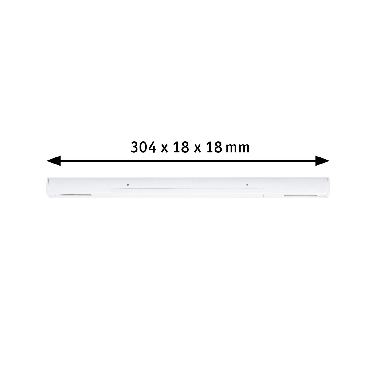 Weiße Stromeinspeisung Zigbee in rechteckiger Form, Abmessungen 304 x 18 x 18 mm, seitliche Perspektive