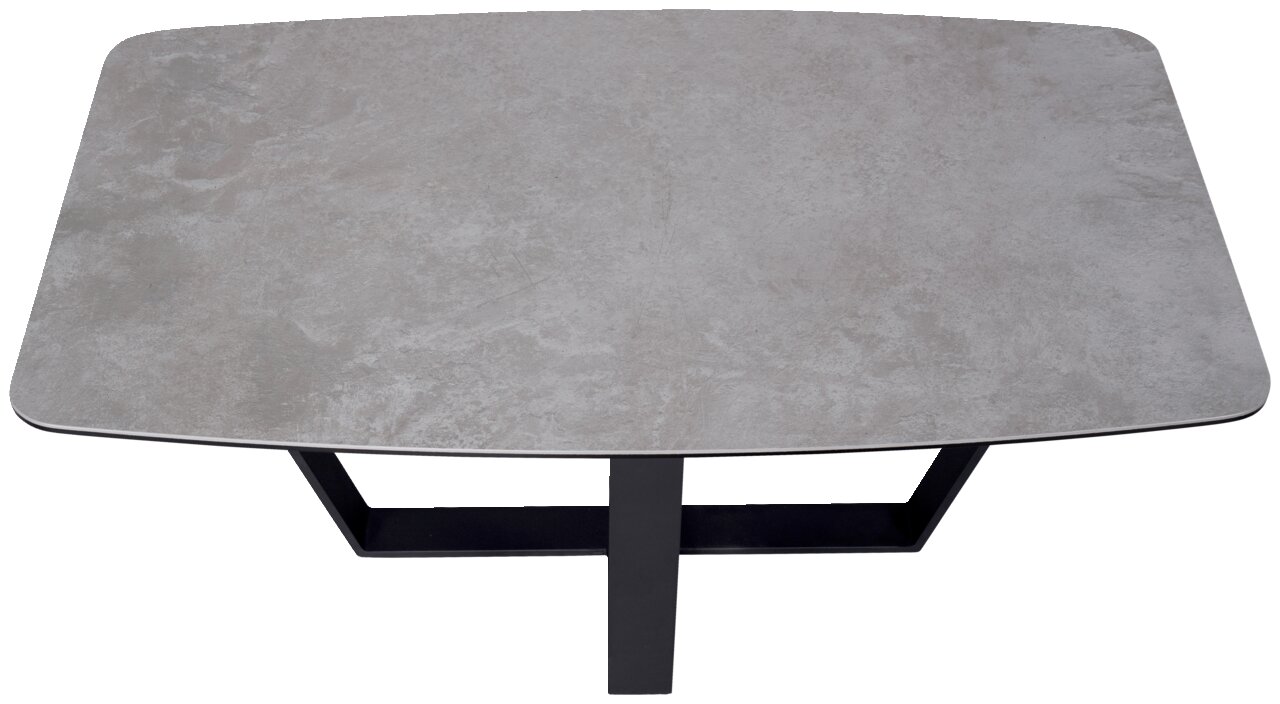 Novel Salontafel CAGLIARI Moderner Couchtisch mit grauer Steinoptik-Oberfläche und schwarzem Metallgestell, Ansicht von oben.