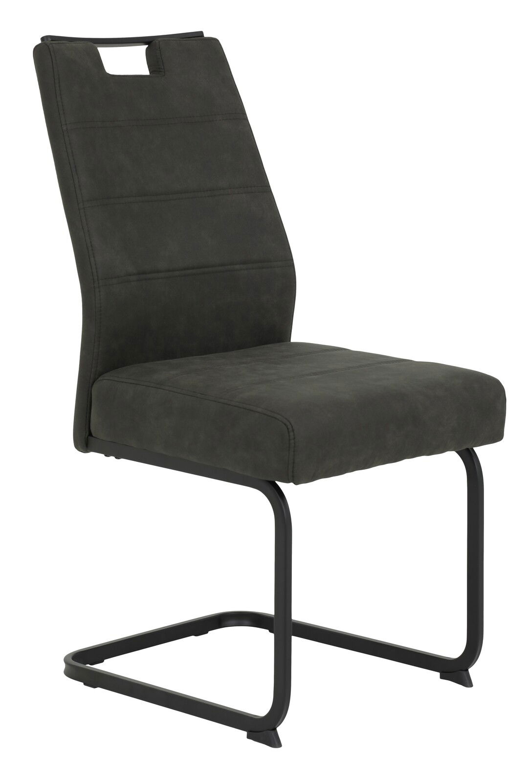 Z2 Schwingstuhl KERSTIN Moderner Schwingstuhl KERSTIN in dunklem Stoffbezug mit schwarzem Metallgestell, seitliche Perspektive