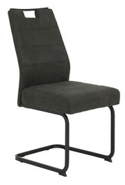 Moderner Schwingstuhl KERSTIN in dunklem Stoffbezug mit schwarzem Metallgestell, seitliche Perspektive
