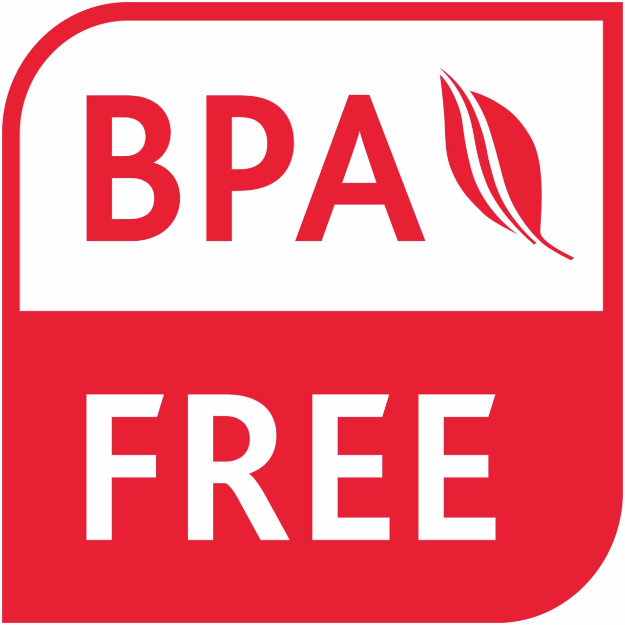 BPA-vrij-logo in rood en wit, vooraanzicht