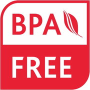 BPA-vrij-logo in rood en wit, vooraanzicht