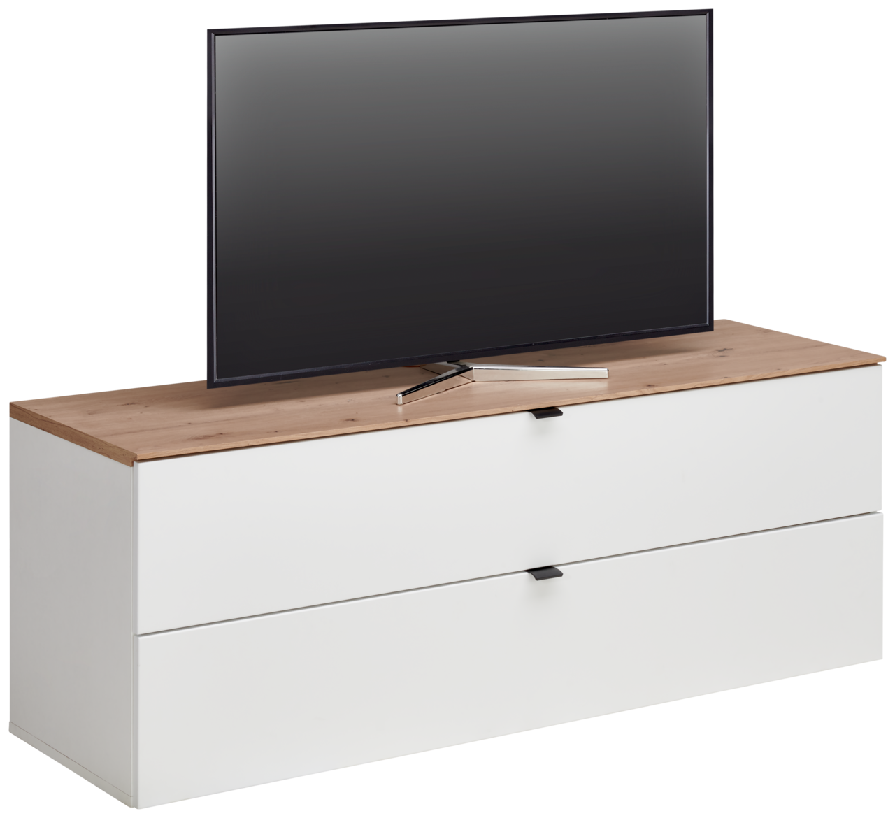 Hom´in TV-Lowboard DIANA TV-Lowboard mit Holzoberfläche und zwei weißen Schubladen, seitliche Perspektive