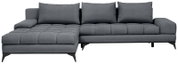 Graues Ecksofa mit Ottomane links, moderne Metallfüße, Vorderansicht